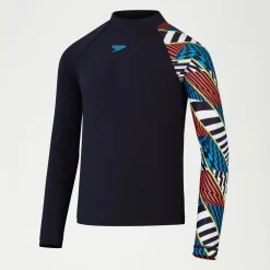 Boys Digital Long Sleeve Rash Top Black/Red/Blue
