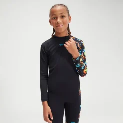 Boys' Printed Long Sleeve Rash Top Black/Blue