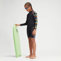 Boys' Printed Long Sleeve Rash Top Black/Blue