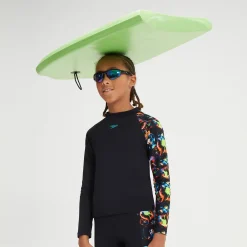 Boys' Printed Long Sleeve Rash Top Black/Blue