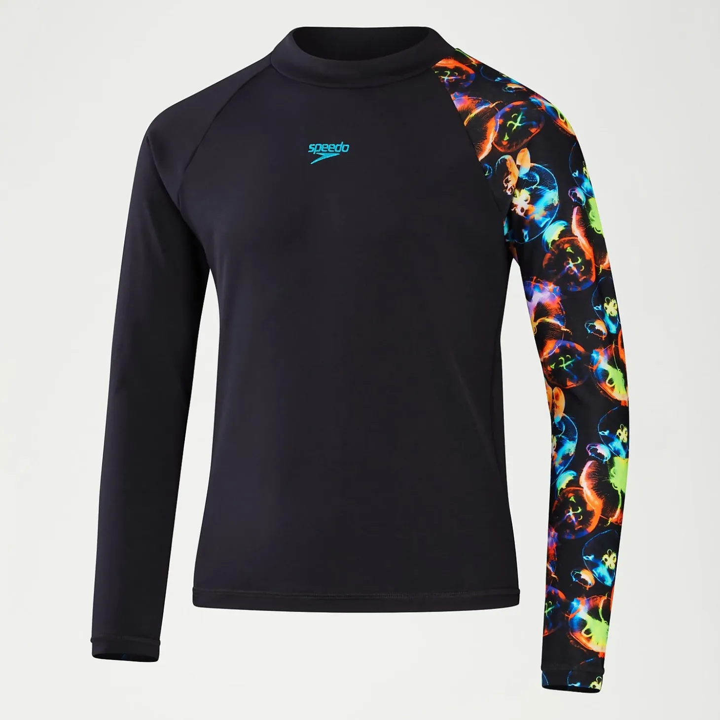 Boys' Printed Long Sleeve Rash Top Black/Blue