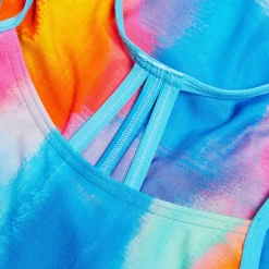 Girls' Club Training Allover Lane Line Back Swimsuit Pink/Yellow