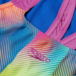 Girls' Digital Allover Powerback Swimsuit Blue/Pink