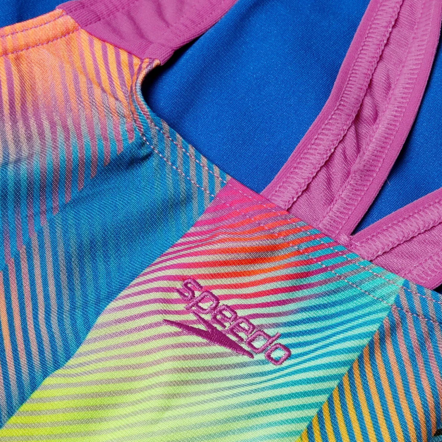Girls' Digital Allover Powerback Swimsuit Blue/Pink