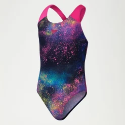 Girls Digital Allover Splashback Swimsuit Black/Pink