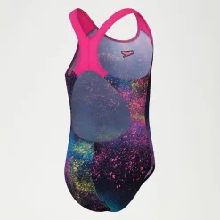 Girls Digital Allover Splashback Swimsuit Black/Pink