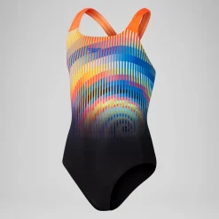 Girls' Digital Placement Powerback Swimsuit Black/Red