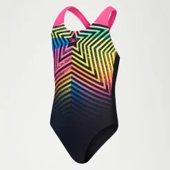 Girls Digital Placement Splashback Swimsuit Black/Yellow