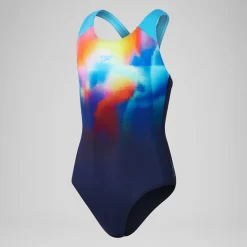Girls' Digital Placement Splashback Swimsuit Navy/Blue