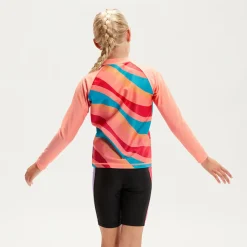 Girls' Long Sleeve Rash Top Coral/Aqua