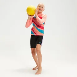 Girls' Long Sleeve Rash Top Coral/Aqua