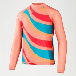 Girls' Long Sleeve Rash Top Coral/Aqua
