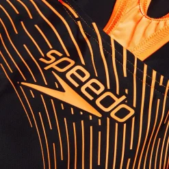 Girls' Medley Logo Swimsuit Black/Orange