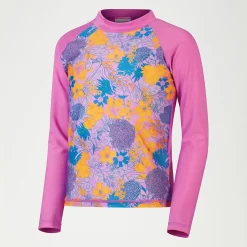 Girls' Printed Long Sleeve Rash Top Violet/Mango