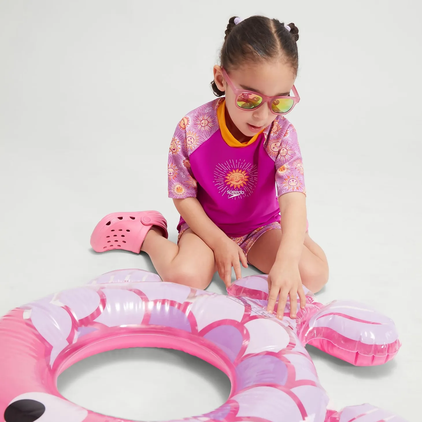 Infant Girls' Digital Short Sleeve Rash Top Set Purple/Yellow