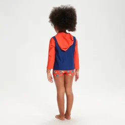 Infant Unisex Learn To Swim Essential Hooded Rash Top Blue/Coral