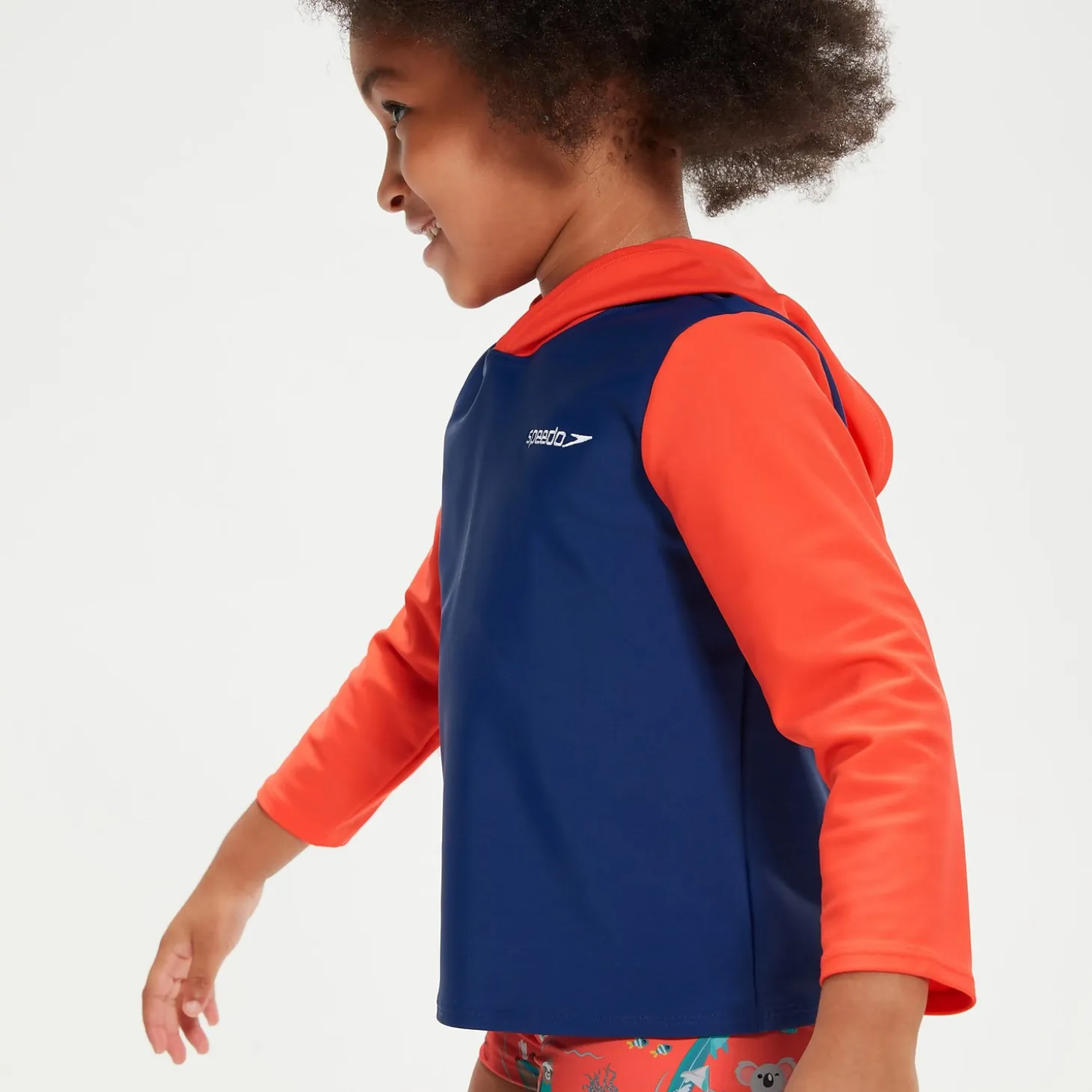 Infant Unisex Learn To Swim Essential Hooded Rash Top Blue/Coral