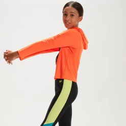 Junior Unisex Hooded Long Sleeve Rash Top Orange/Blue