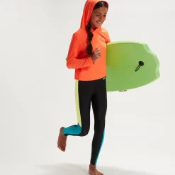 Junior Unisex Hooded Long Sleeve Rash Top Orange/Blue
