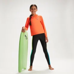 Junior Unisex Hooded Long Sleeve Rash Top Orange/Blue