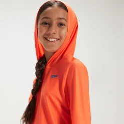 Junior Unisex Hooded Long Sleeve Rash Top Orange/Blue