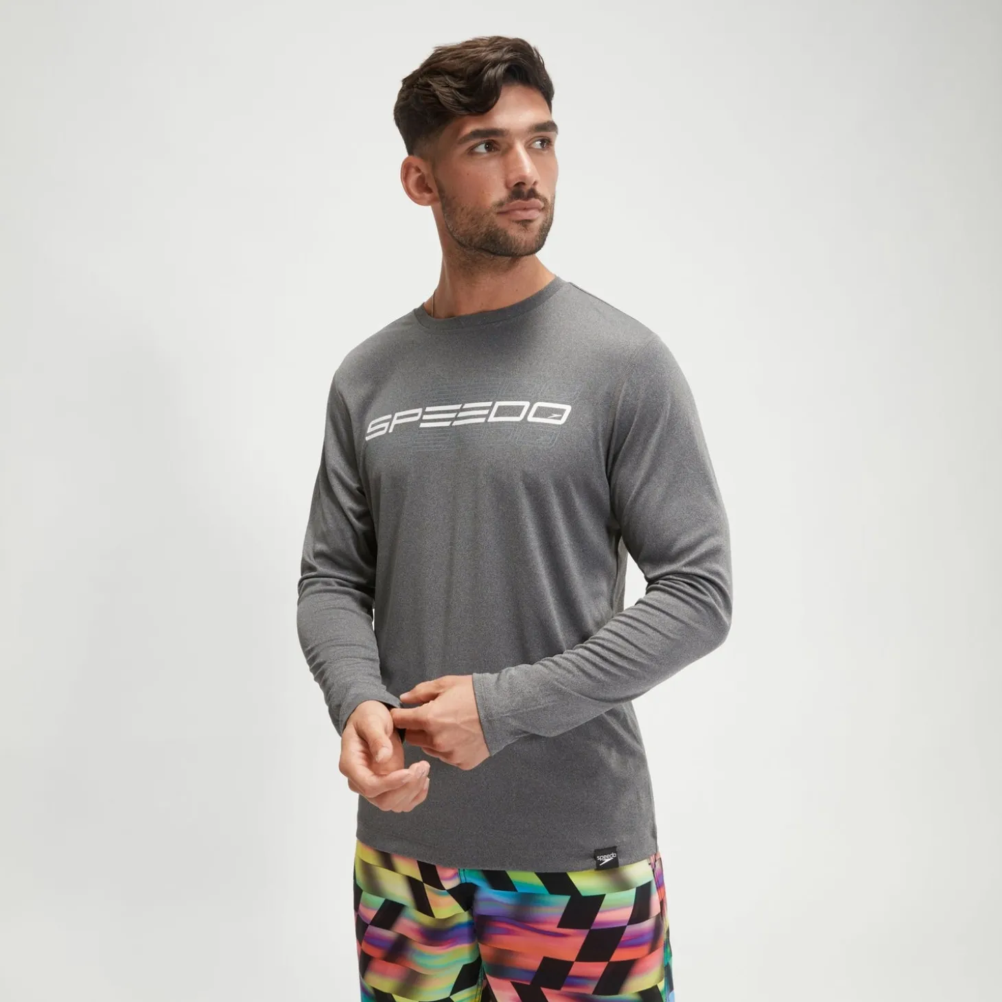 Men's Long Sleeve Graphic Swim Shirt Grey