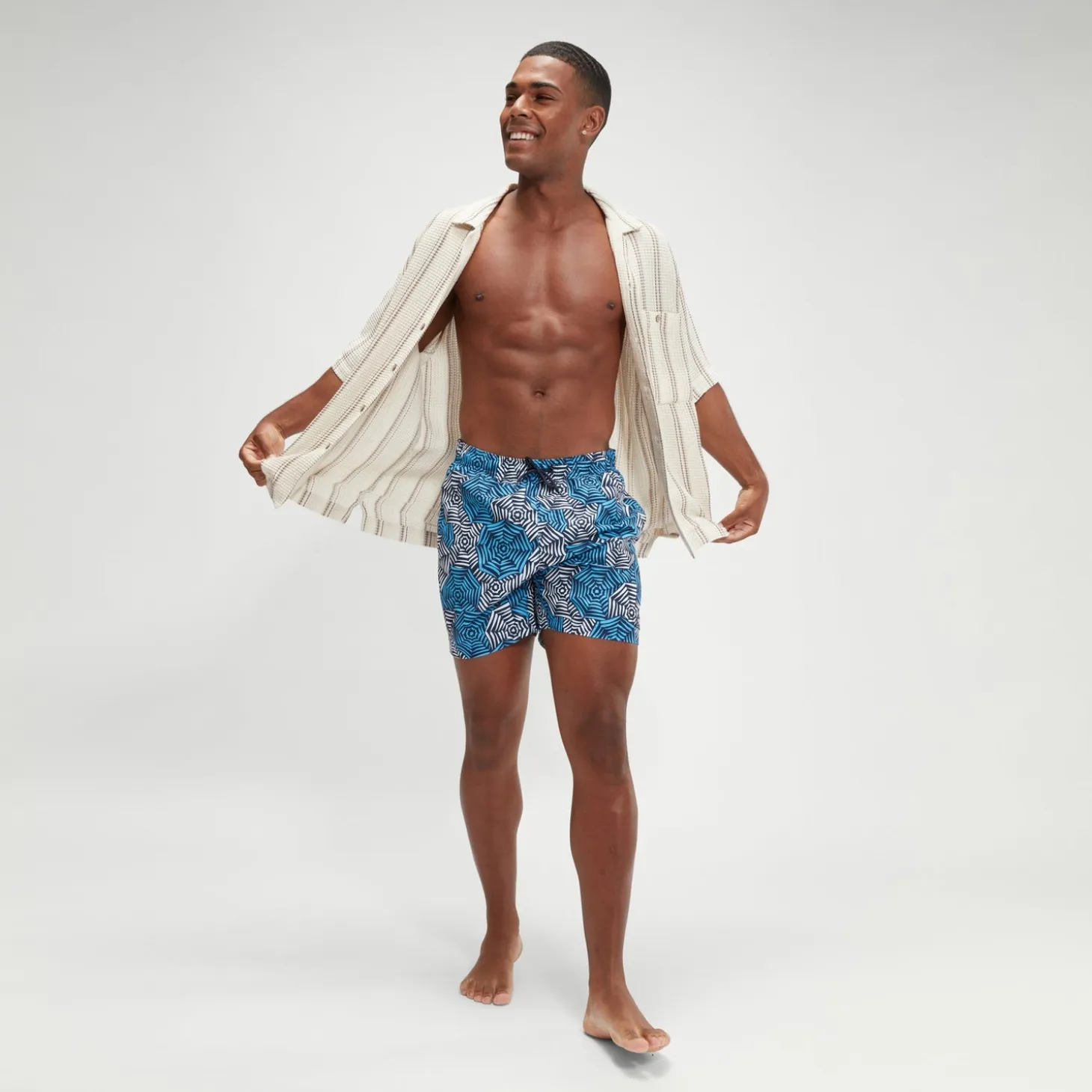 Men's Printed Leisure 16" Swim Shorts Blue/White