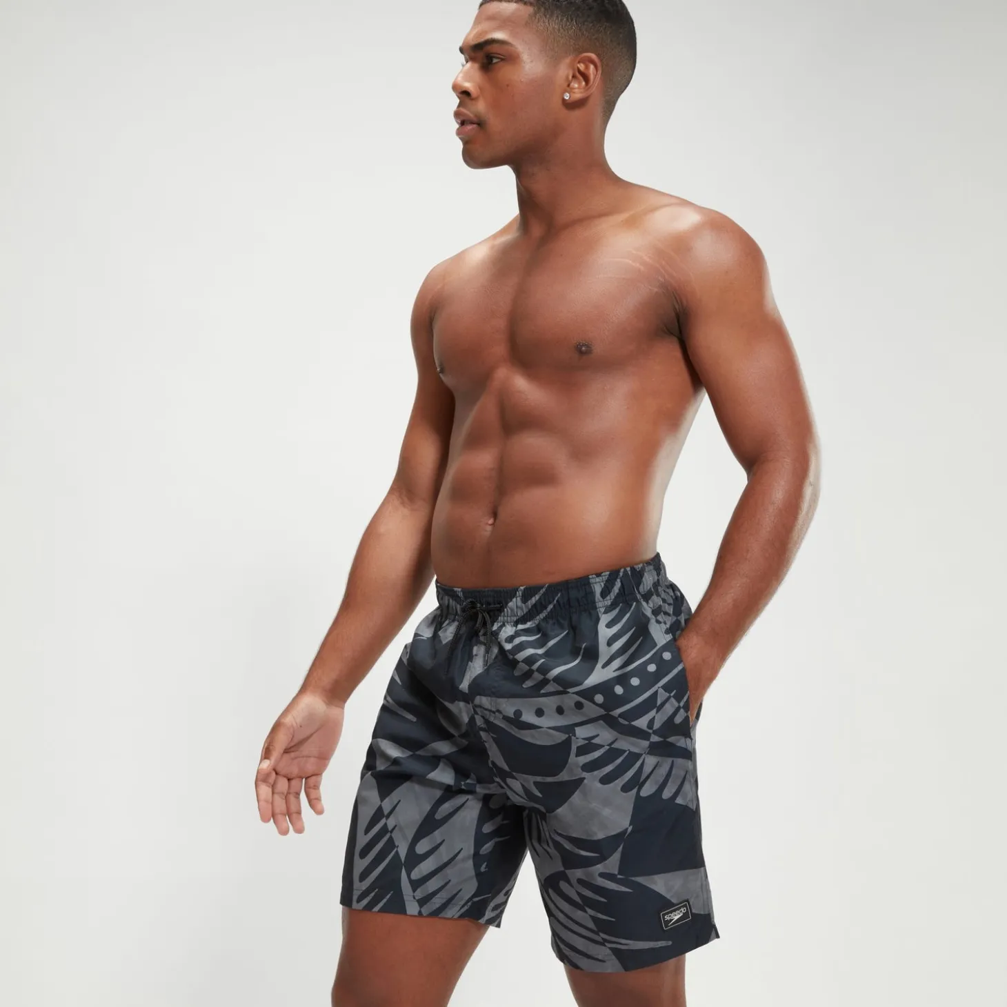 Men's Printed Leisure 18" Swim Shorts Black/Grey