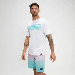 Men's Short Sleeve Graphic Swim Shirt White/Blue