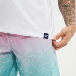 Men's Short Sleeve Graphic Swim Shirt White/Blue