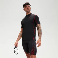 Men's Tech Short Sleeve Rash Top Black/Red