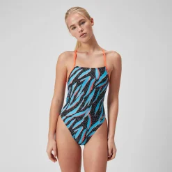 Women's Club Training Allover Lattice Tie Back Swimsuit Blue/Blue