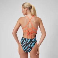 Women's Club Training Allover Lattice Tie Back Swimsuit Blue/Blue