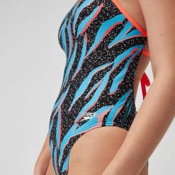 Women's Club Training Allover Lattice Tie Back Swimsuit Blue/Blue