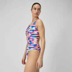 Women's Club Training Allover Digital Leaderback Swimsuit Red/Blue