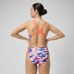Women's Club Training Allover Digital Leaderback Swimsuit Red/Blue