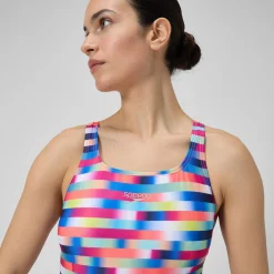 Women's Club Training Allover Digital Leaderback Swimsuit Red/Blue