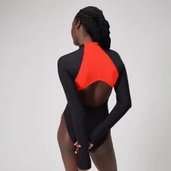 Women's Colourblock Long Sleeve Zip Swimsuit Black/Red