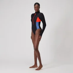 Women's Colourblock Long Sleeve Zip Swimsuit Black/Red