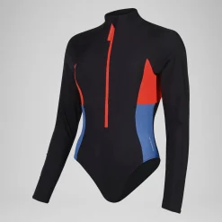 Women's Colourblock Long Sleeve Zip Swimsuit Black/Red