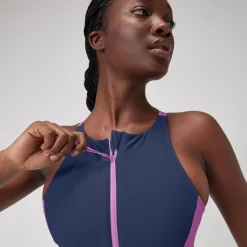 Women's Colourblock Zip Swimsuit Blue