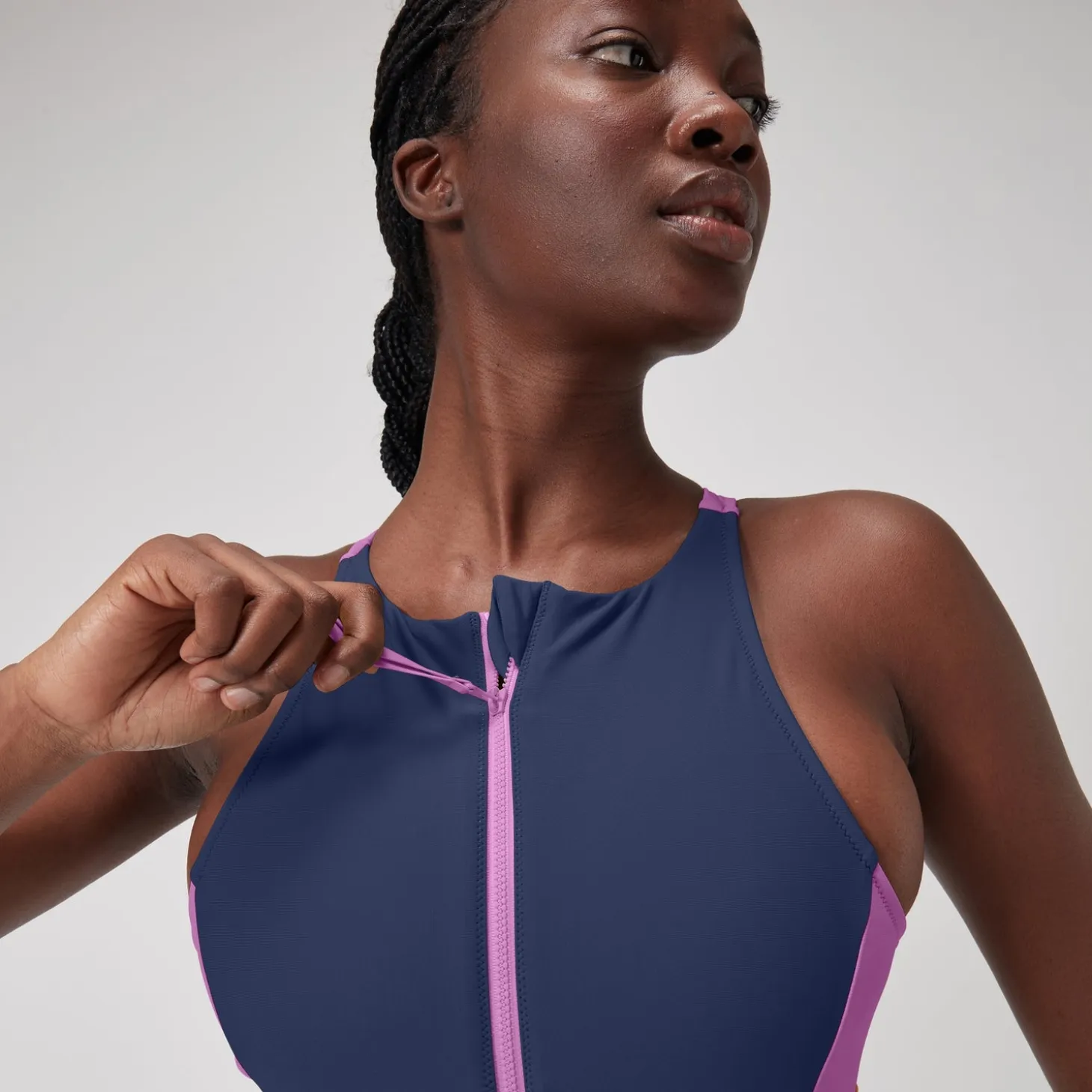 Women's Colourblock Zip Swimsuit Blue