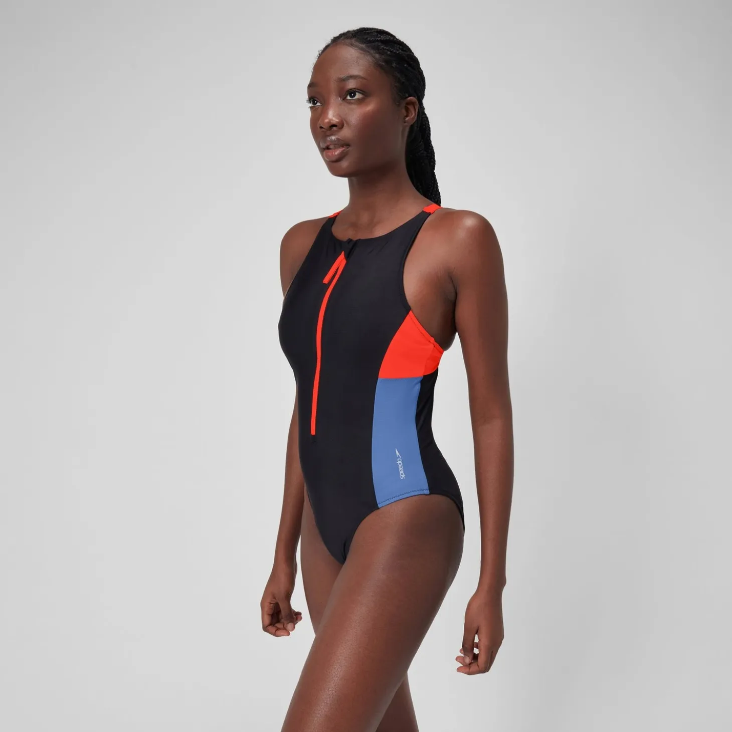 Women's Colourblock Zip Swimsuit Black/Red