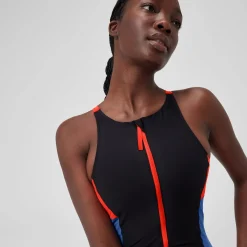 Women's Colourblock Zip Swimsuit Black/Red