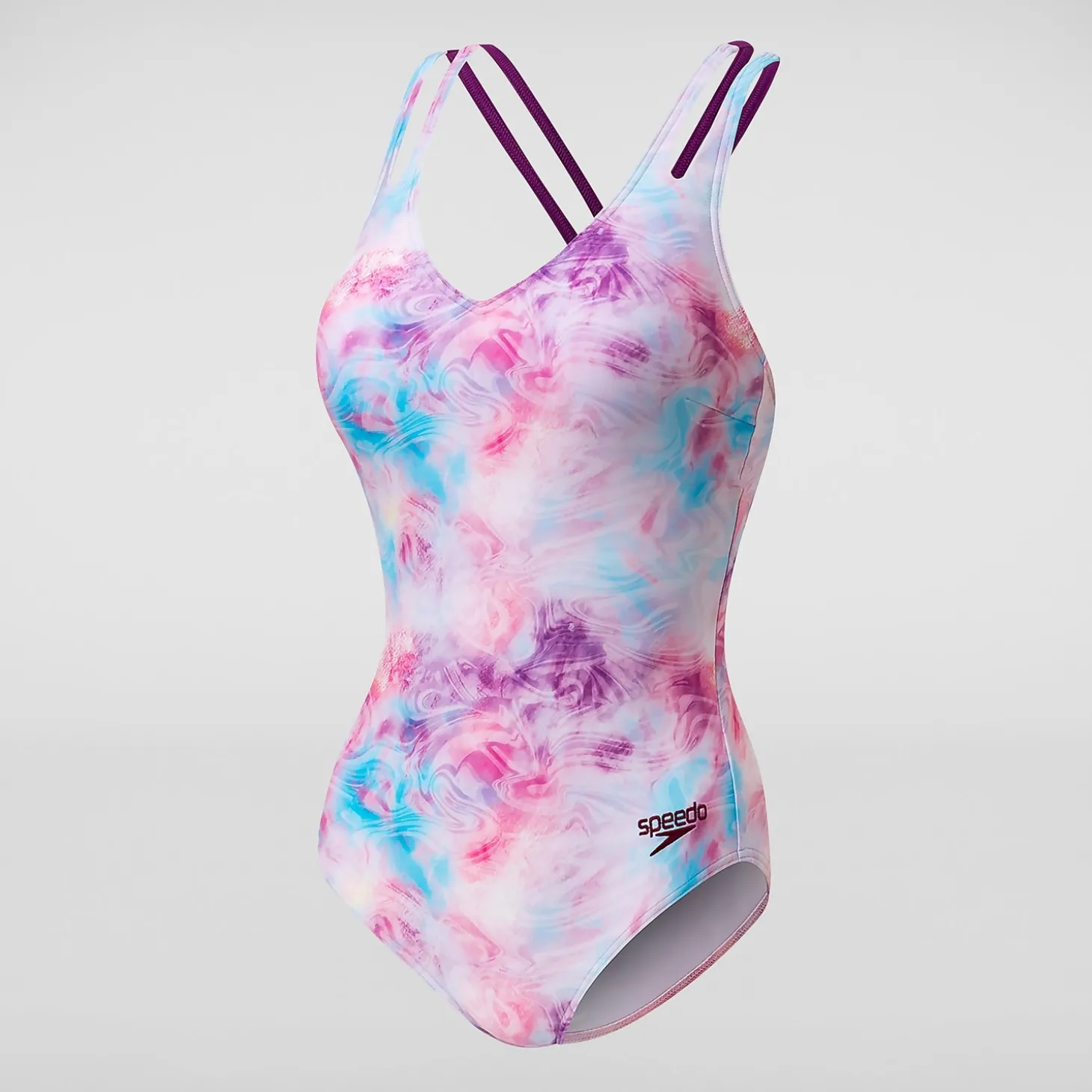 Women's Double Strap Printed Swimsuit Pink/Blue