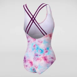 Women's Double Strap Printed Swimsuit Pink/Blue