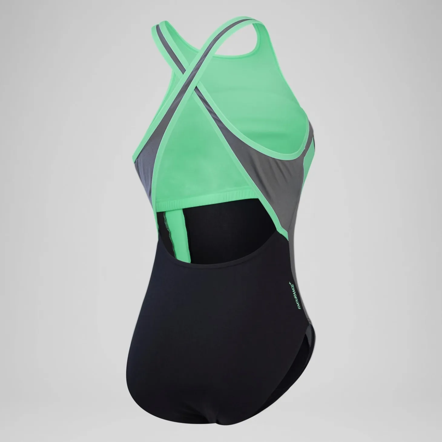 Women's High Neck Splice Cross Back Swimsuit Black/Grey