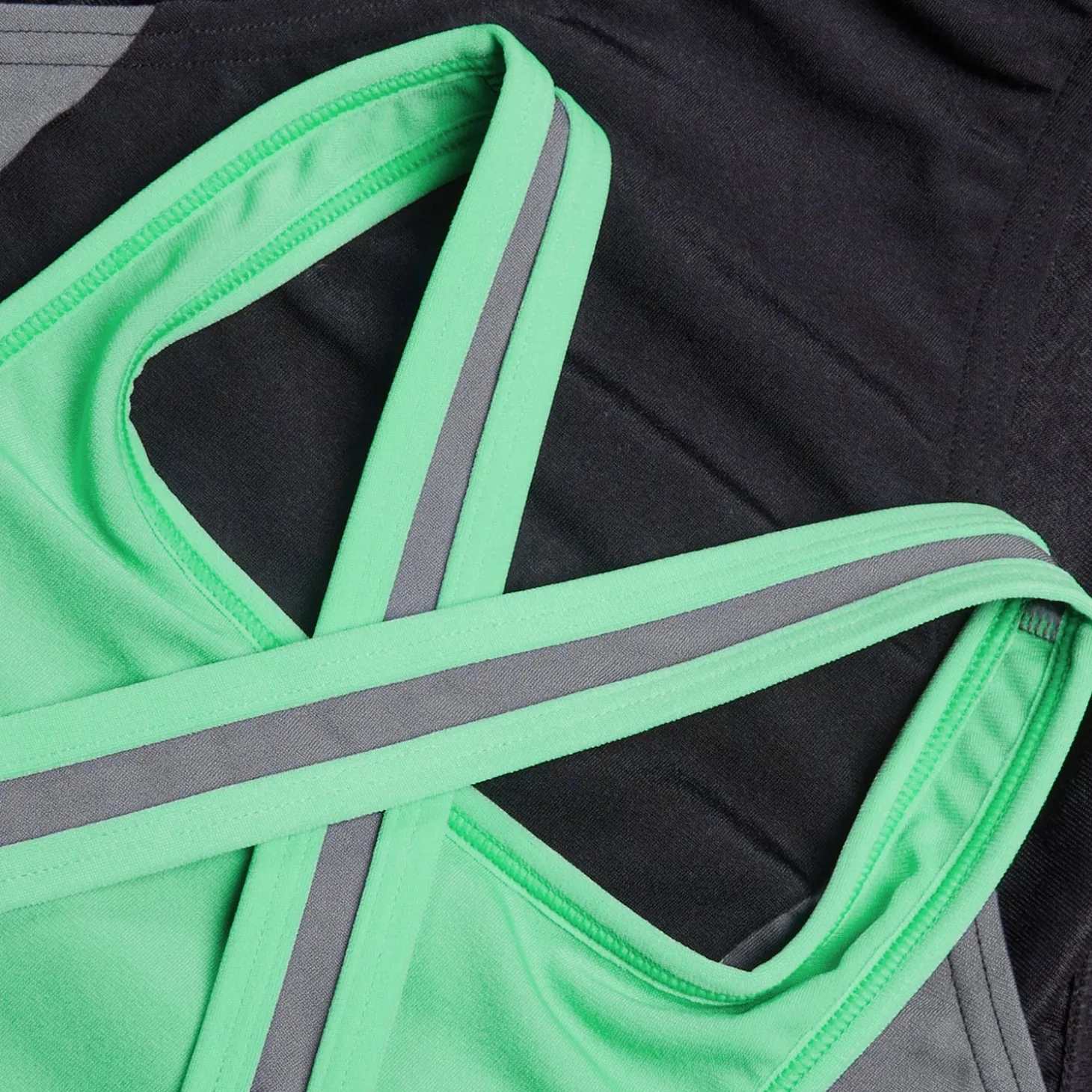 Women's High Neck Splice Cross Back Swimsuit Black/Grey