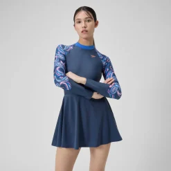 Women's Long Sleeve Swim Dress Navy/Blue