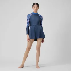 Women's Long Sleeve Swim Dress Navy/Blue
